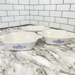 Vintage Corning Ware Cornflower Blue 1 3/4 C Petite Bakers pan P-43-B Set of 3.